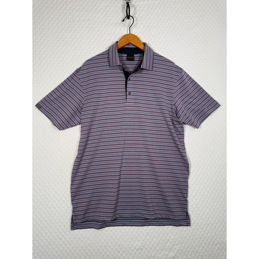 Dunning Golf‎ Mens Blue Red Striped Performance Polo Shirt Medium Short Sleeve